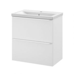 Meuble vasque suspendu faible profondeur blanc mat l.60 cm Imandra + plan vasque blanc Nira, GoodHome
