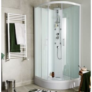 Cabine de douche 1/4 de cercle l.85 x L.85 x H.225 cm &ndash; hydromassante, blanc, montage rapide, GoodHome Onega