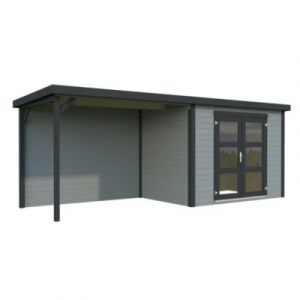 Abri de jardin White Wood Olivia en bois peint gris anthracite ép.19mm surface totale 6m² + pergola 6m²