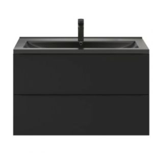 Meuble vasque suspendu noir mat l.100 cm Imandra + plan vasque noir céramique Nira, GoodHome