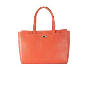 Grand sac cabas cuir de buffle - finitions argenté pour femme corail flamingo -SAMBA-BUNI