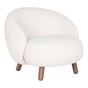 Chaise longue Savone en cuir d?agneau artificiel blanc avec pieds aspect noyer