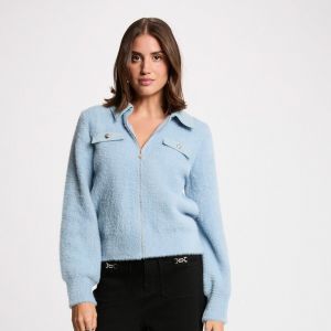 Veste en tricot avec fermeture &eacute;clair bleu ciel