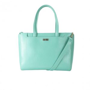 Grand sac cabas cuir de buffle - finitions argenté pour femme celadon -SAMBA-BUNI bleu