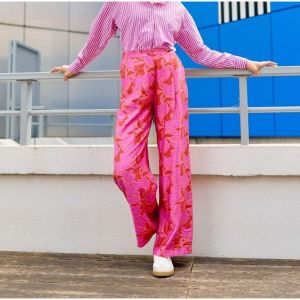 Pantalon bicolore PERLA rose en viscose