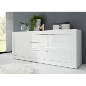 Buffet 2 portes 3 tiroirs BASIC laqu&eacute; blanc brillant