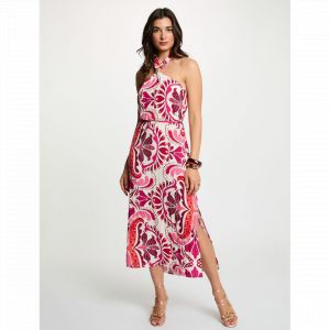 Robe bijou imprim&eacute; sans manches multicolore en viscose