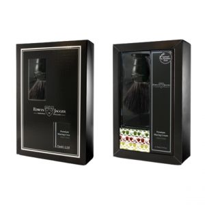 Coffret Cadeau Rasage - Blaireau Anglais avec Manche Imitation Ivoire et Fibres Synthétiques Noires + Crème de Rasage à l'Aloe Vera 75ml