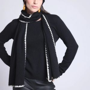Echarpe Etole Surpiqures - Noir et  blanc en cachemire