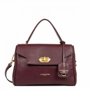 Petit sac à main cartable bordeaux en cuir
