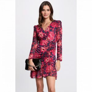 Robe courte ajustée imprimé floral multicolore