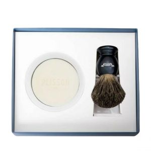 COFFRET DE RASAGE GRIS NACRE - Bol, Savon, Blaireau & Stand-Plisson