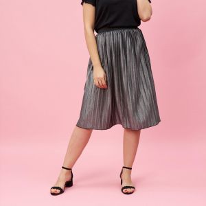 Jupe longue pliss&eacute;e taille &eacute;lastique femme - Gris