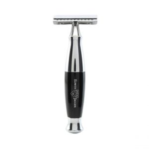 Rasoir de S&eacute;curit&eacute; &agrave; Double Tranchant avec Manche Chrom&eacute; Imitation &Eacute;b&egrave;ne + Lame Plume