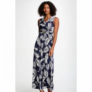 Robe longue droite imprimé végétal multicolore