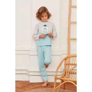 Pyjama Long garçon en Coton - Gris Chiné - Bleu Clair - Otarie