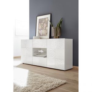 Buffet 2 portes et 2 tiroirs MIRO laqué blanc brillant