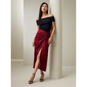 Jupe mi-longue Coastline en soie rouge