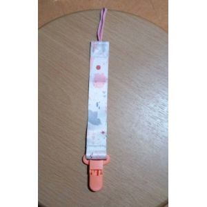 Attache Tétine En Tissu Imprimé Ours Polaires Multicolores D'un Côté, Sapins Blanc Sur Fond Gris De L'autre,Attache Pince En Plastique Résistant Coloris Saumon, Cordon Attache Tétine Rose. - Occasion