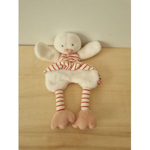 Doudou Canard Poussin Blanc Rayures Rouge Tape A L'oeil - Occasion