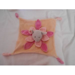 Doudou La Halle Iberia Souris Rose Saumon Fushia Gris Carre 4 Noeud Petale Plat Kimbaloo Brioche - Occasion