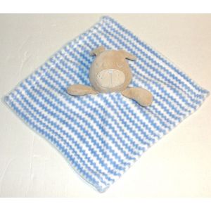 doudou lapin mouchoir en polaire vague bleu - Occasion