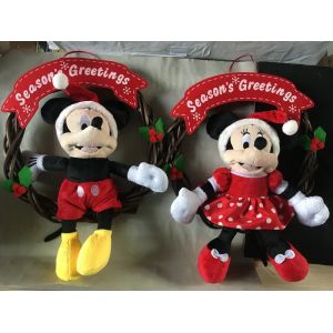 Décoration de noël : 2 grandes couronnes de noël mickey/minnie disney noël en bois - neuf - Occasion