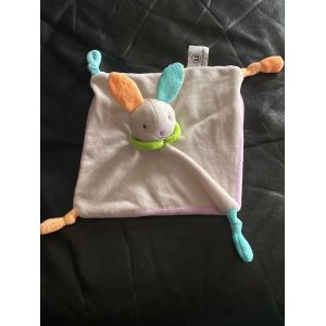 U tout petits Doudou plat Lapin gris vert orange violet 19*19cm - Occasion