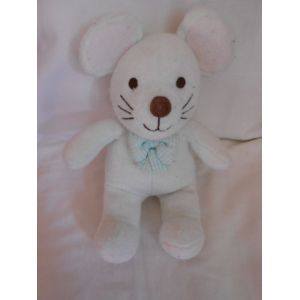 Doudou Souris Jemini Luminou Blanc Noeud Papillon Vert Carreaux Vichy Museau Moustache Marron Chocolat - Occasion