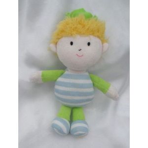 Doudou Peluche Bonhomme Poupée Rayures Bleu Blanc Et Vert Jemini Luminou - Occasion