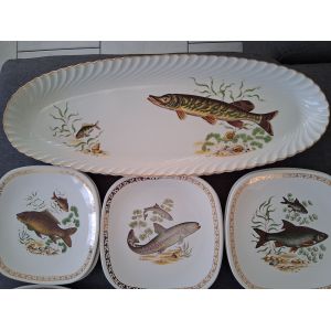 Lot De 12 Assiette &#43;Plat Poisson En Porcelaine De Longchamp - Occasion