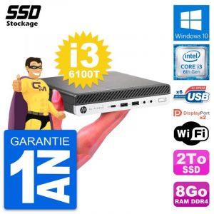 Ultra Mini PC HP 800 G3 DM Intel Core i3-6100T RAM 8Go SSD 2To Windows 10 Wifi - Occasion
