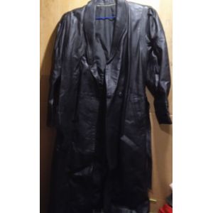 Manteau Long - Femme - " Création L' Elan - Paris " - En Cuir Noir - Occasion