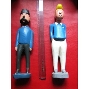 Statuettes Artisanales En Bois De Tintin Et Haddock - Occasion