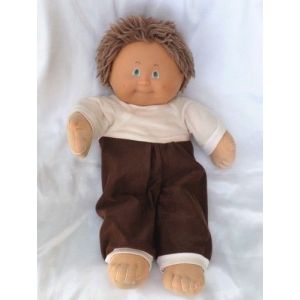 Doudou Poup&eacute;e Gar&ccedil;on Chiffon T&ecirc;te Plastique Pantalon Et Cheveux Marron - Occasion