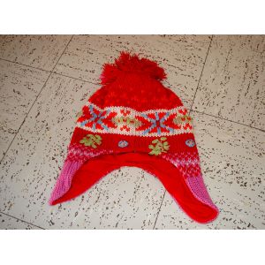Bonnet Type Péruvien À Dominante Rouge Avec Pompom Du Pareil Au Même Dpam Taille 6/8 Ans - Occasion