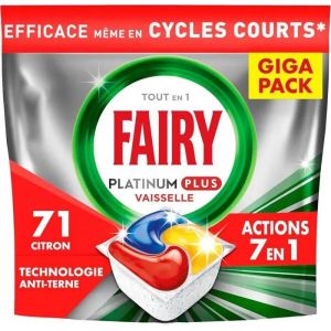 Fairy Platinum Plus Tout-en-1 Pastilles Lave-Vaisselle, 71 Capsules, Citron, - Occasion