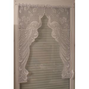 Superbe Rideau / Vitrage Motif Paons. 45 X 120 Cm X 2. Tbe. Oeillets Passe Tringle. Blanc. - Occasion