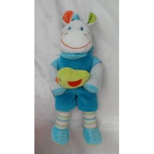Doudou Peluche Zèbre Cheval Musical Bleu Jambes Rayures Avec Oiseau Vert Nicotoy - Occasion