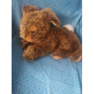 Doudou Peluche Lapin Allongé Marron Beige Orangé Poils Mi Longs Ajena Vintage - Occasion