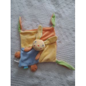 Doudou Lapin Carré Plat Multicolore Orange Jaune Bleu Vert Saro Sarobaby - Occasion