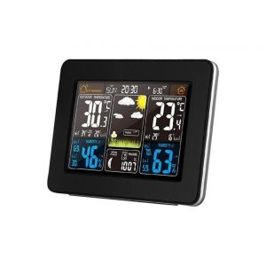 Station m&eacute;t&eacute;o &eacute;l&eacute;gante avec r&eacute;veil LCD et thermom&egrave;tre ext&eacute;rieur sans fil - Temp&eacute;rature et humidit&eacute; int&eacute;rieures/ext&eacute;rieures - Occasion