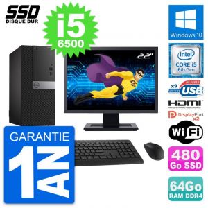 PC Tour Dell 7050 Ecran 22" Core i5-6500 RAM 64Go SSD 480Go HDMI Windows 10 Wifi - Occasion