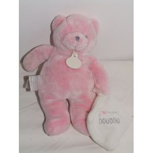 OURS DOUDOU ET COMPAGNIE ROSE MOUCHOIR J AIME MON DOUDOU 27 cm - Occasion