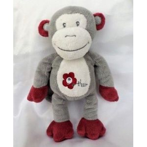 Doudou Peluche Singe Arthur Et Lola Gris Blanc Fleur Bordeaux B&eacute;bisol - Occasion