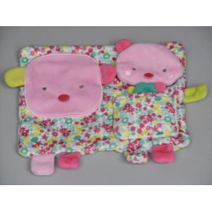 Doudou Chien Plat Ours Rose Vert Mots D'enfants - Occasion