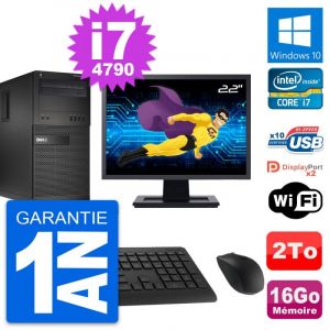 PC Tour Dell XE2 MT Ecran 22" Intel i7-4790 RAM 16Go Disque 2To Windows 10 Wifi - Occasion