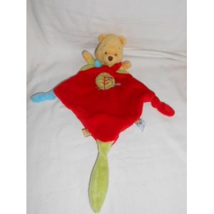 Doudou Plat Winnie L'ourson Salopette Rouge Disney Baby 28 Cm Losange 3 Noueds Oiseau Vert Bleu Disney Nicotoy Simba Toys Dickie - Occasion