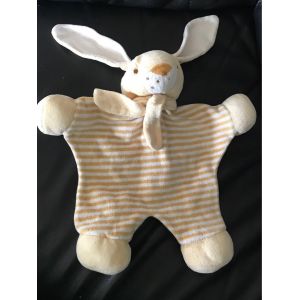 Doudou Plat Lapin Marron Et Blanc Rayé Écharpe 30cm - Occasion