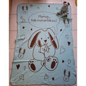 Ensemble B&eacute;b&eacute; Doudou Peluche + Plaid Couverture Polaire - Lapin Bleu Et Son Petit - Maman Fait Moi Un Bisou - Occasion